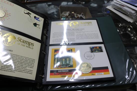 Three first day cover coins and an album and other first day covers